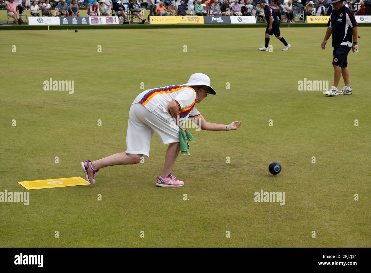 A woman bowling at the 2023 Aviva National Championships, Leamington Spa, Warwickshire, England, UK Stock Photo
