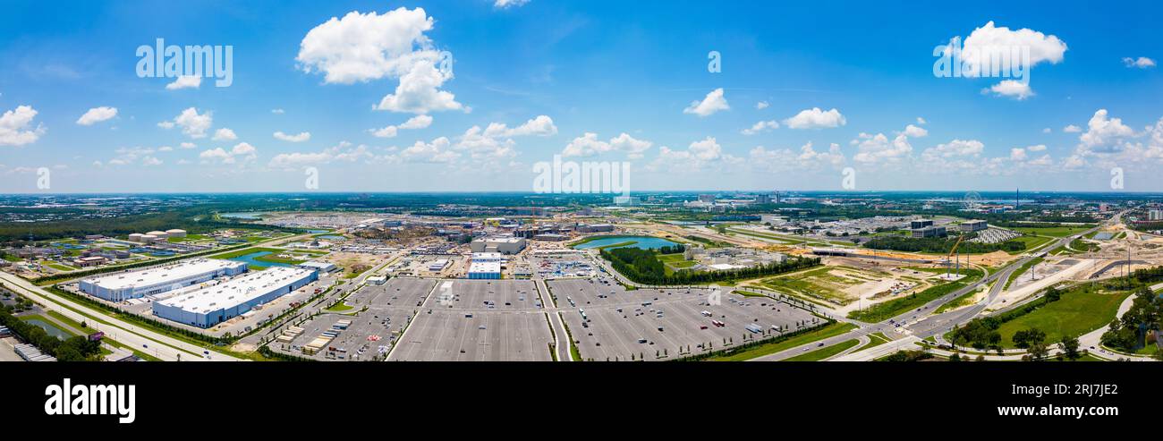 Orlando, FL, USA - August 1, 2023: Aerial photo Epic Universe under construction in Orlando 