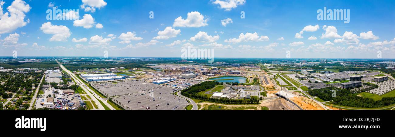 Orlando, FL, USA - August 1, 2023: Aerial photo Epic Universe under construction in Orlando 