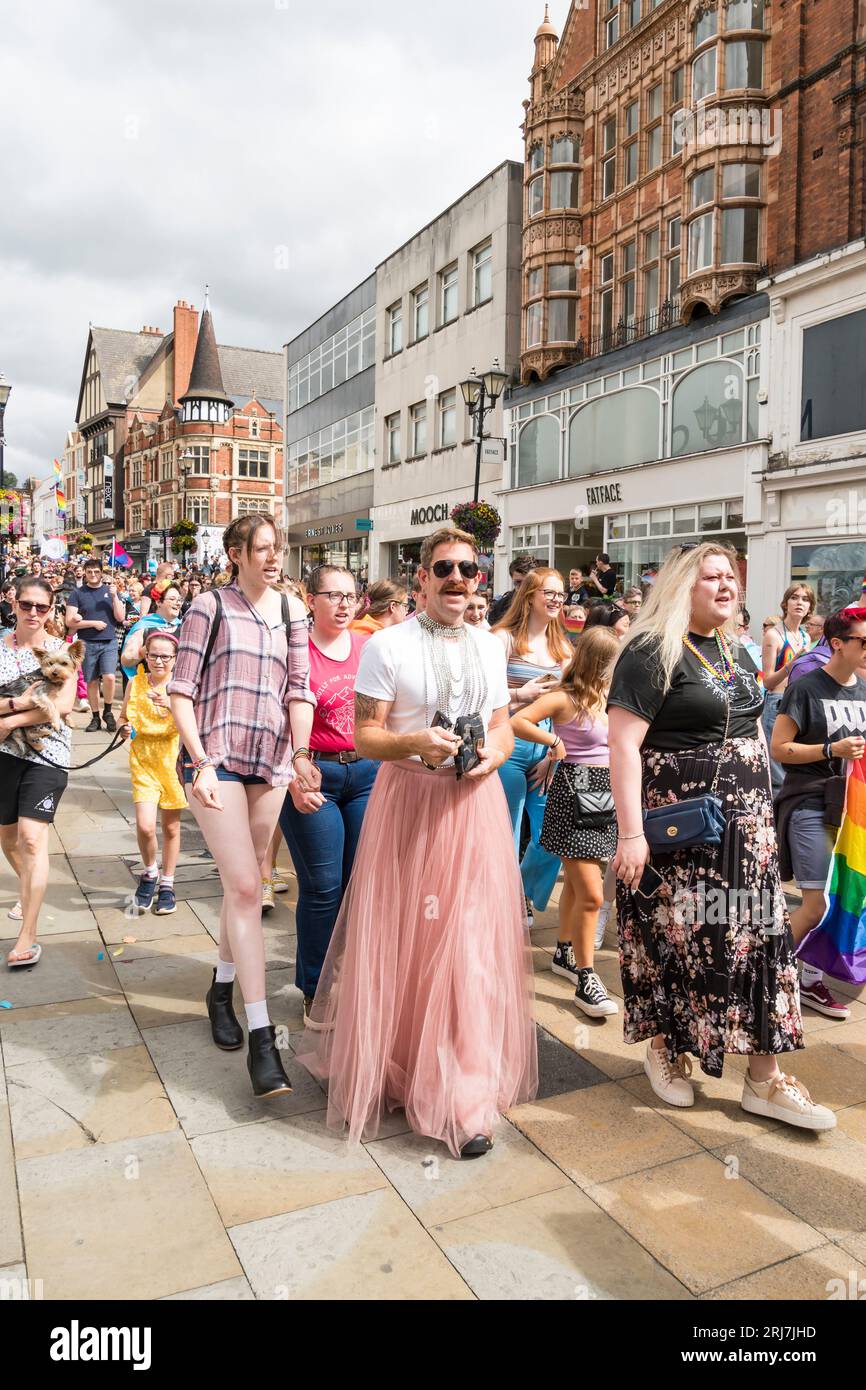 People supporting Lincoln Pride Parade, High Street, Lincoln City