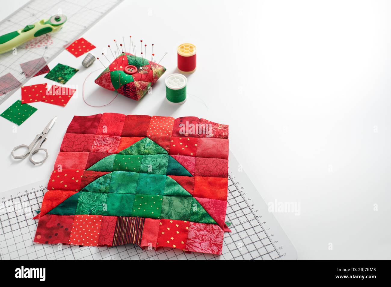 Tree Patchwork Square Christmas tree patchwork block, bright square pieces of fabric ...