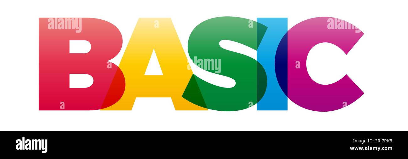 The word Basic. Vector banner with the text colored rainbow. Stock Vector