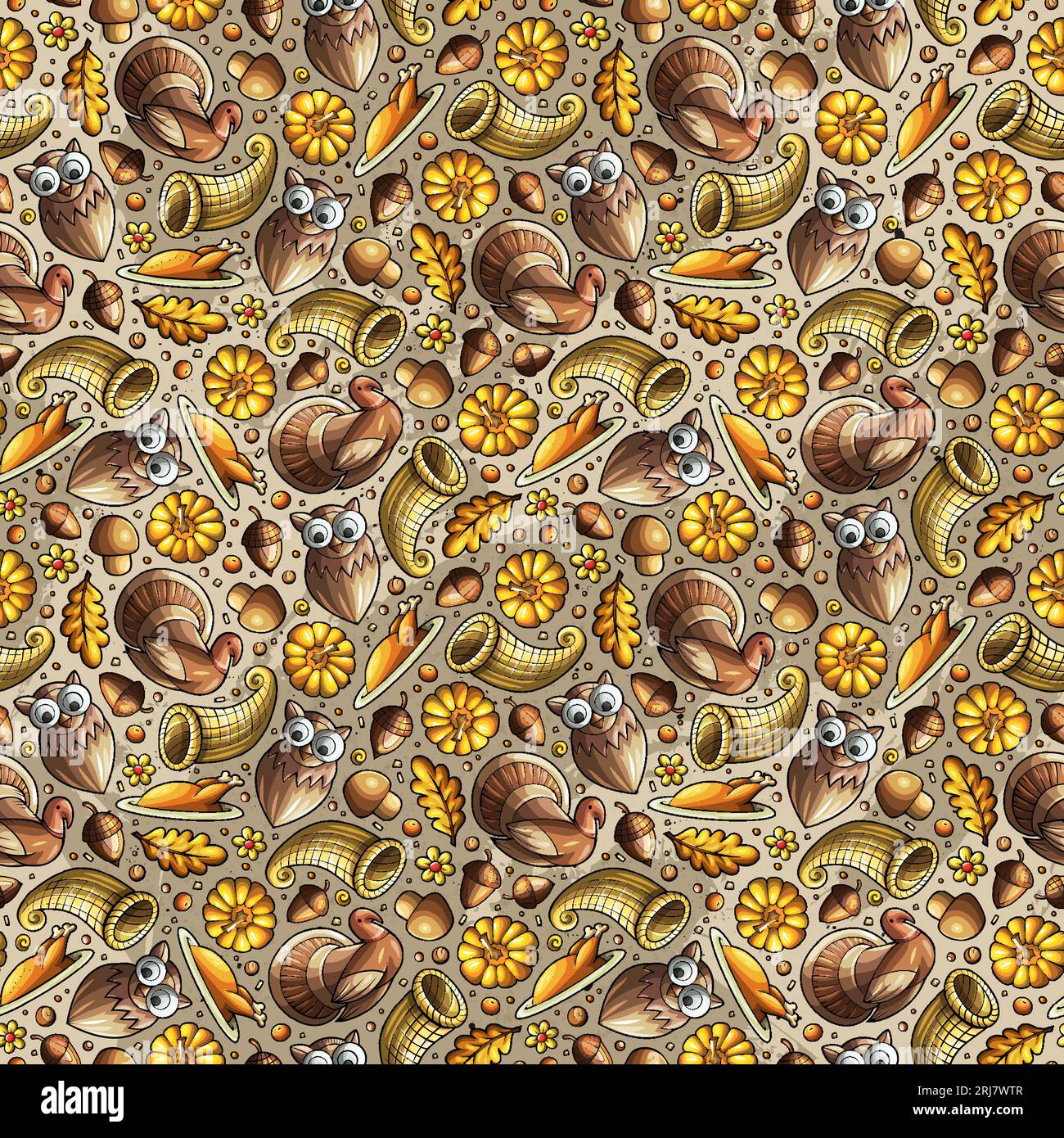 Cartoon cute Thanksgiving day seamless pattern Stock Vector Image & Art ...