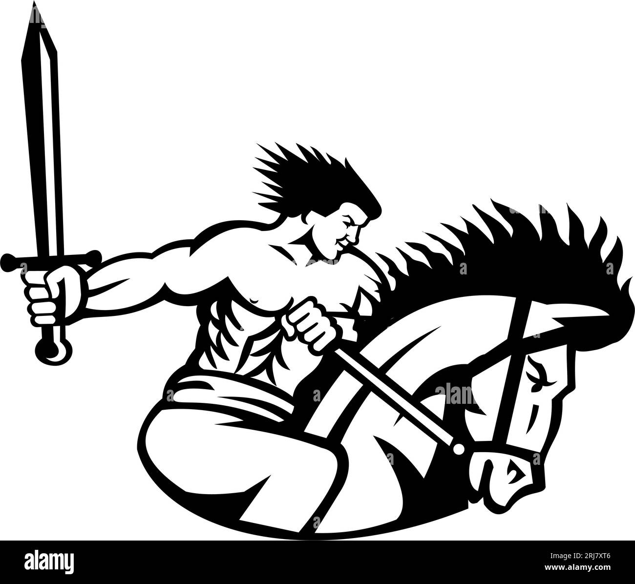 Mascot illustration of David of Sassoun or Sasun, an Armenian Hero, riding a horse with sword charging attacking viewed from sideon isolated backgroun Stock Photo