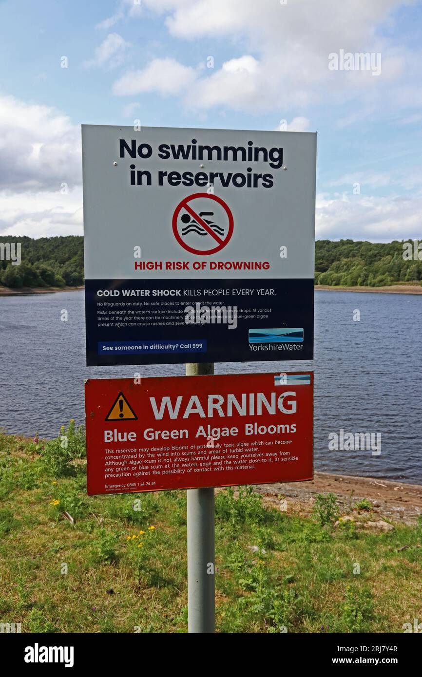 No swimming in reservoirs sign, Ogden Water, Halifax Stock Photo Alamy