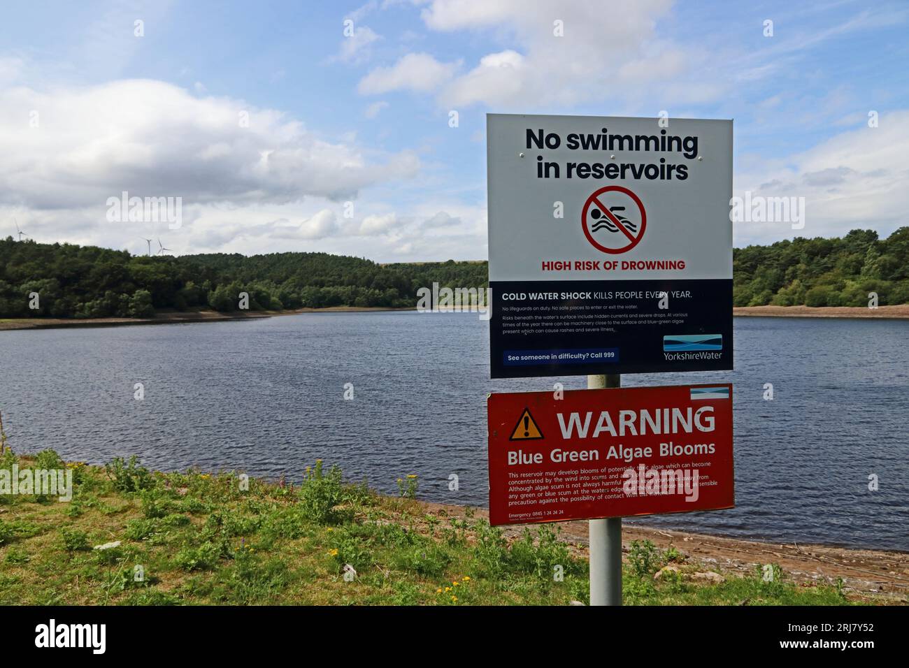 No swimming in reservoirs sign, Ogden Water, Halifax Stock Photo Alamy