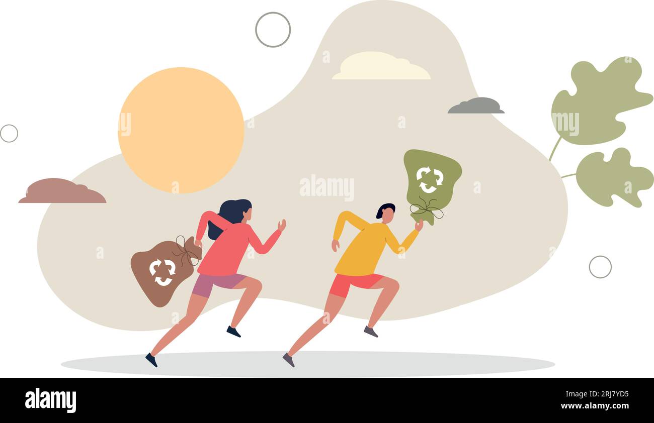 Plogging sport activity with running and trash pickup.flat vector