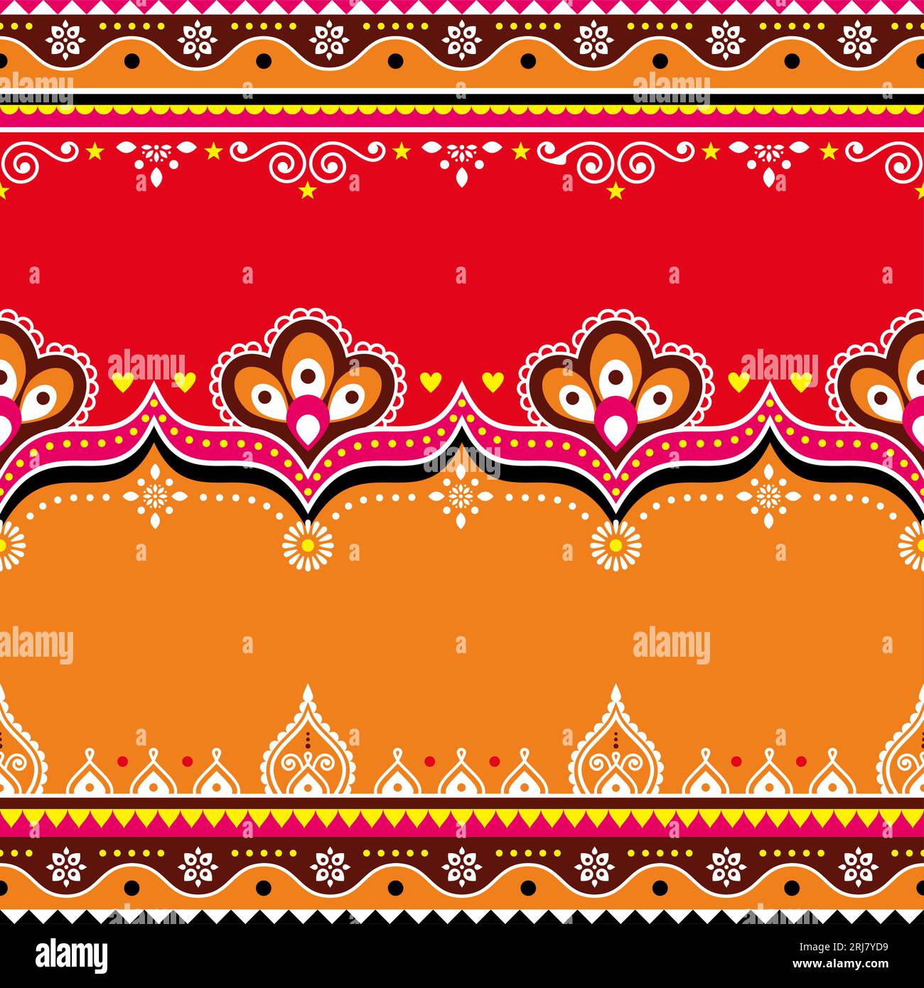 Pakistani and Indian vector seamless pattern with empty space for text - Diwali vibrant textile, fabric print or greeting card design Stock Vector