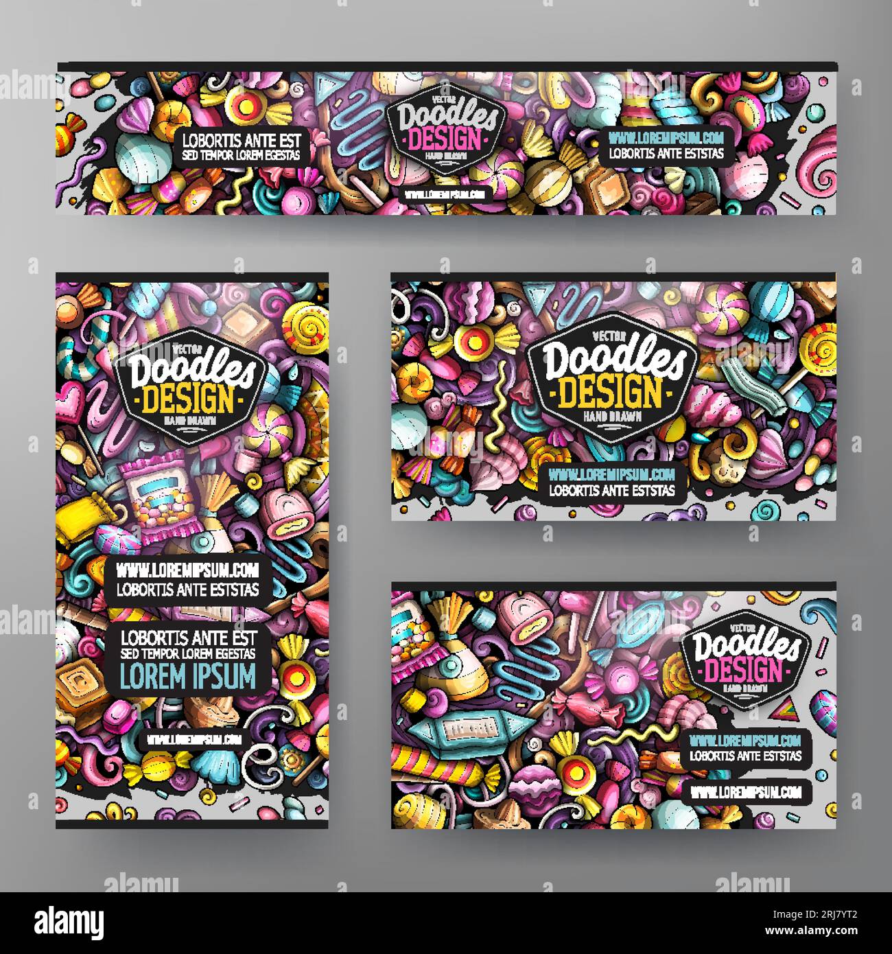 Cartoon vector doodle set of Candies corporate identity templates Stock ...
