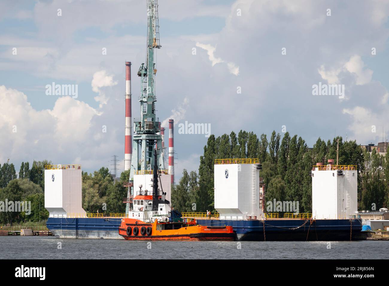 Port of Gdansk shipyard and shipbuilding site infrastructure by Martwa Wisla River, Poland, Europe, EU Stock Photo