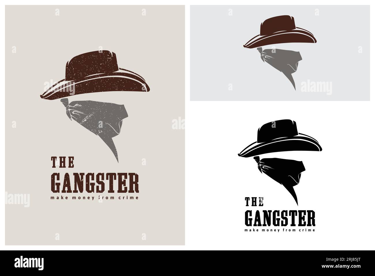 Western Bandit Wild West Cowboy Gangster Symbol with Bandana Scarf Mask Silhouette Logo Design Inspiration Stock Vector