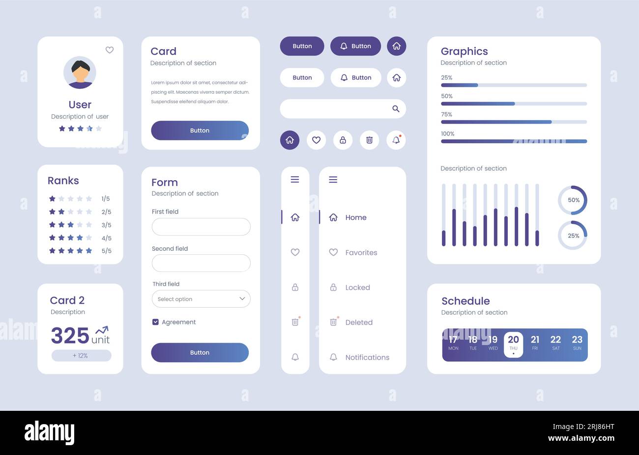 Light Collection of gradient ui ux elements. Ux dashboard user panel ...