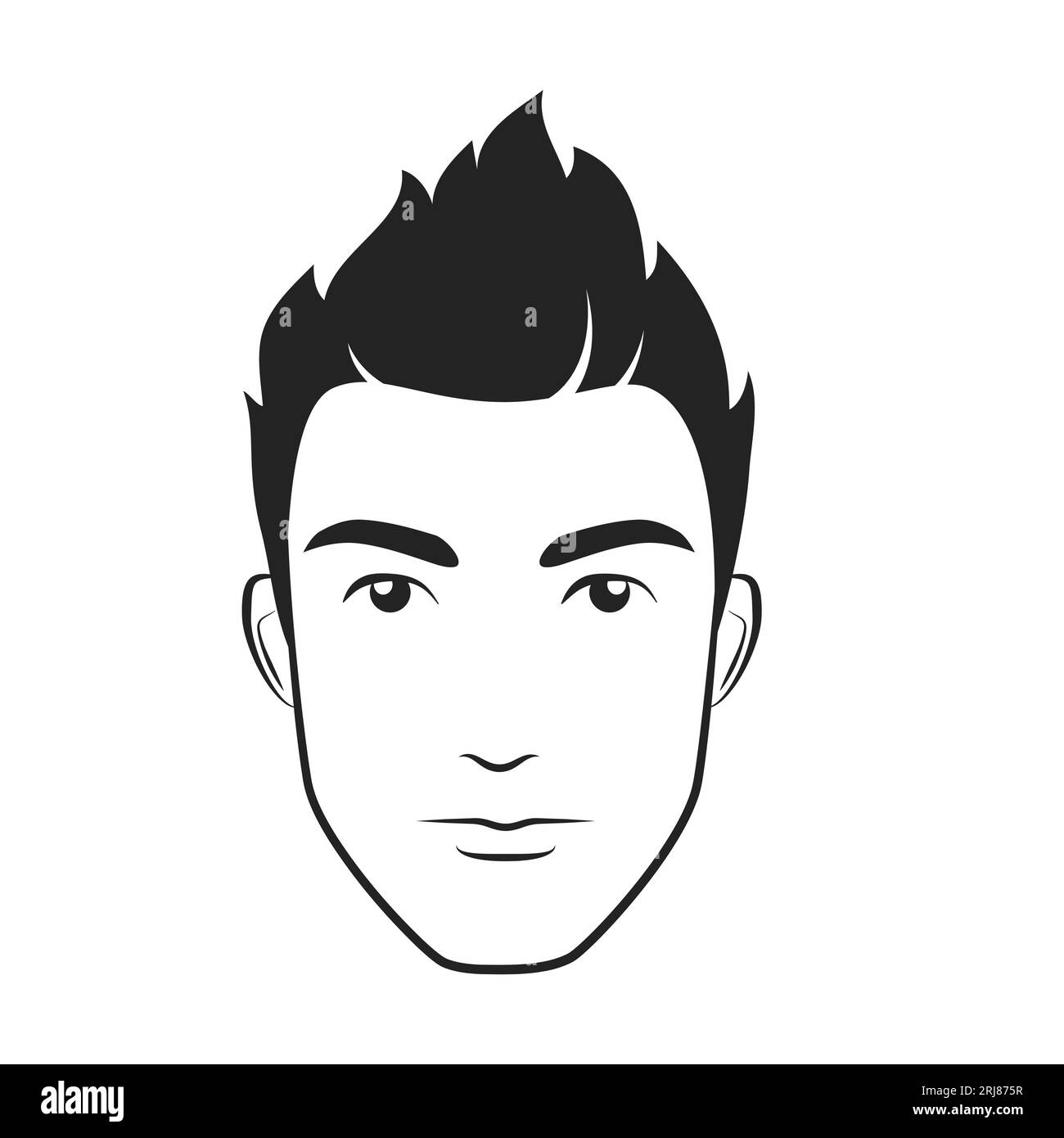Young male head barbershop. Stylish teenager haircut logo, emblem