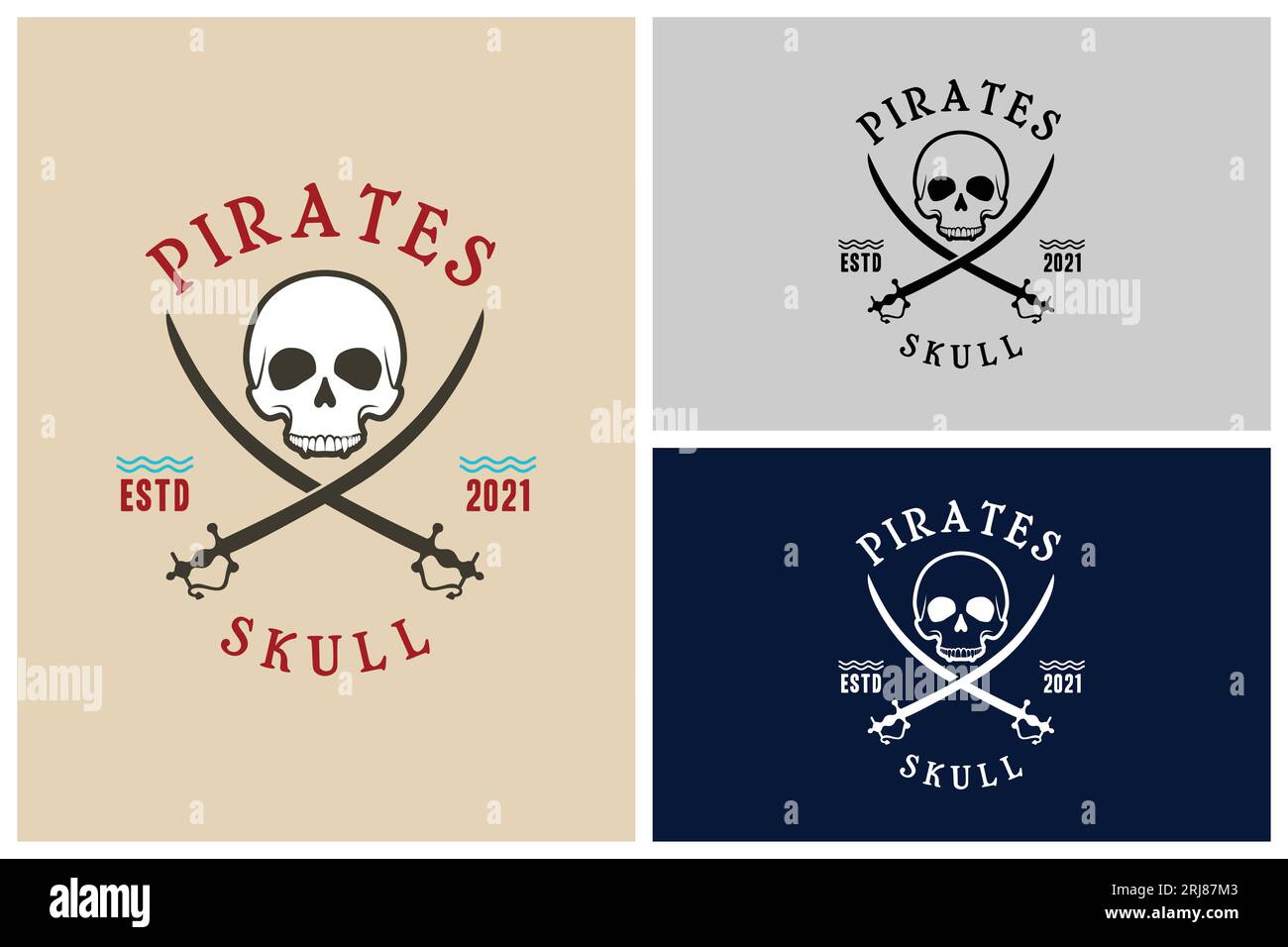 Simple Pirates Skull with Crossing Swords Vintage for Boat Ship Sailor Nautical Navy logo design Stock Vector