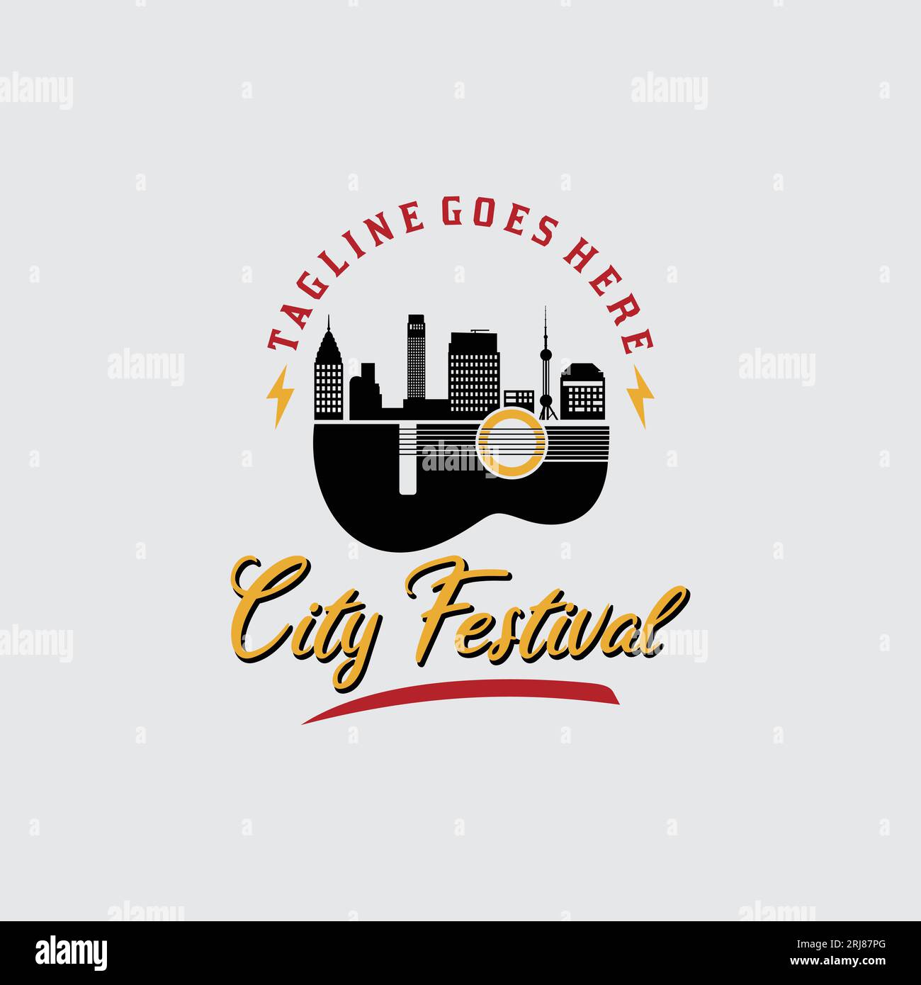 City Skyline with Guitar Instrument for Music Fest Festival Logo Design