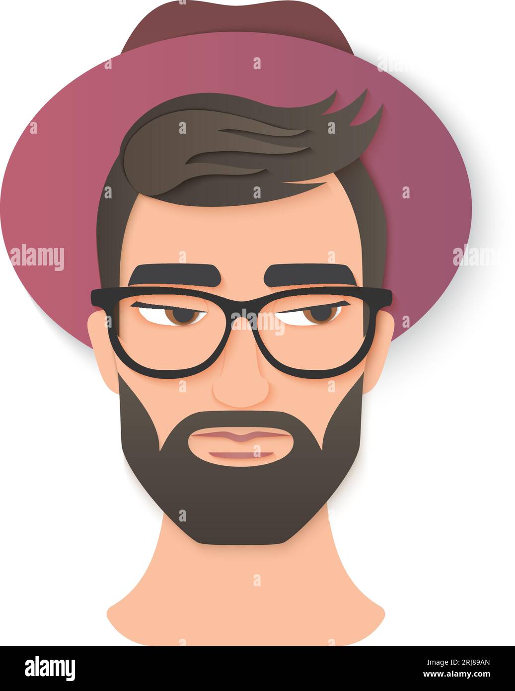 Hipster bearded man face. Fashion guy with hat and glasses cartoon