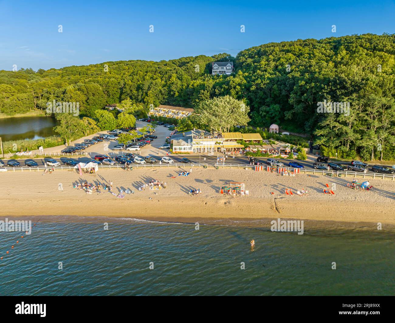 aerial image of sunset beach and hotel in shelter island, ny Stock ...