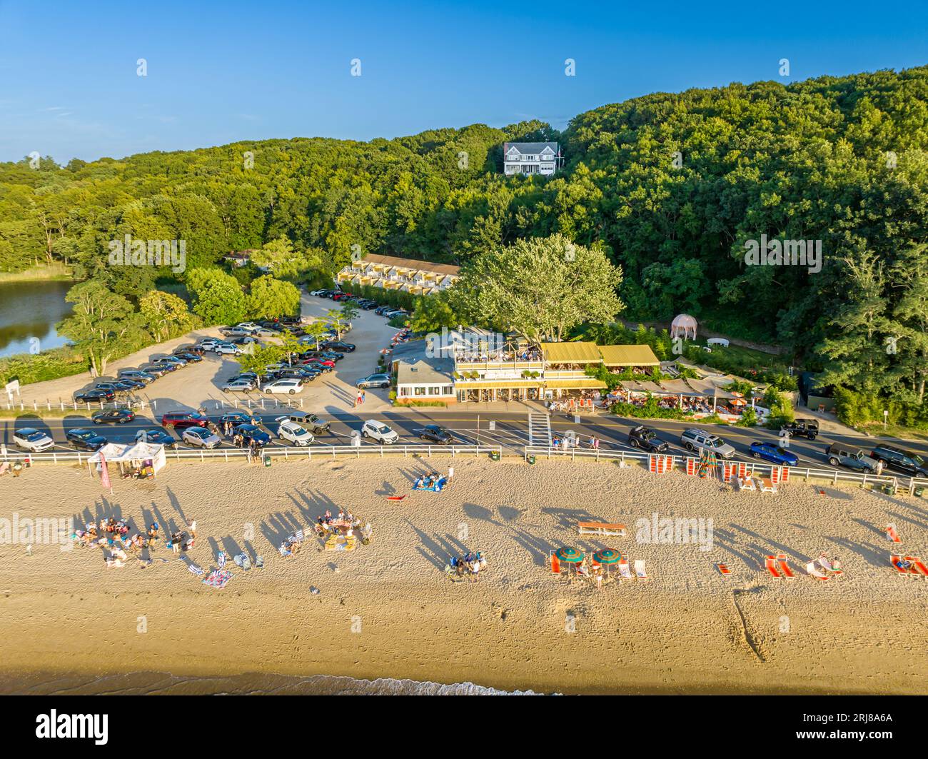 aerial image of sunset beach and hotel in shelter island, ny Stock ...