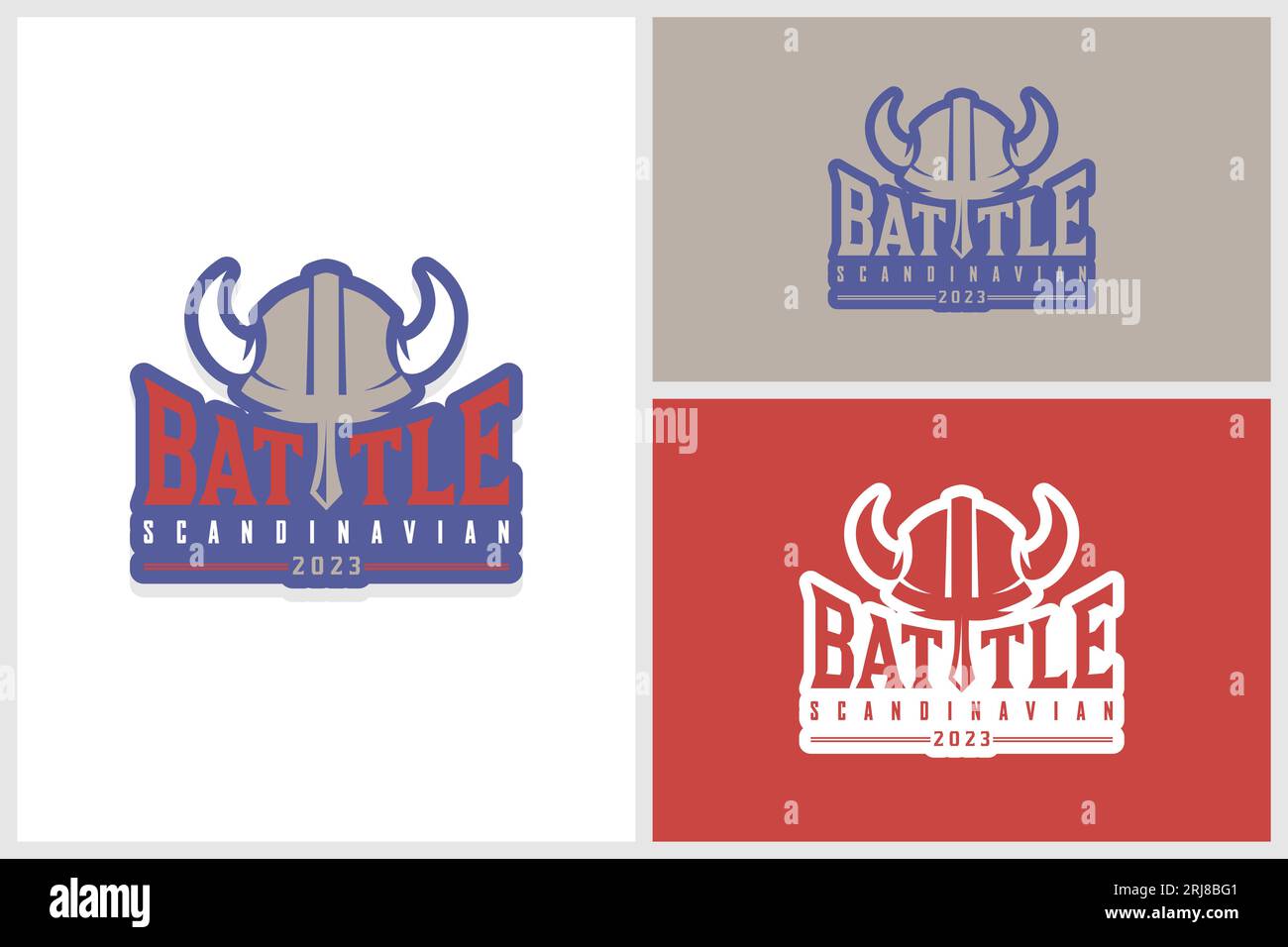 Viking Helmet With Battle Typography For Viking Sport Team Label Emblem Vector Design Stock Vector