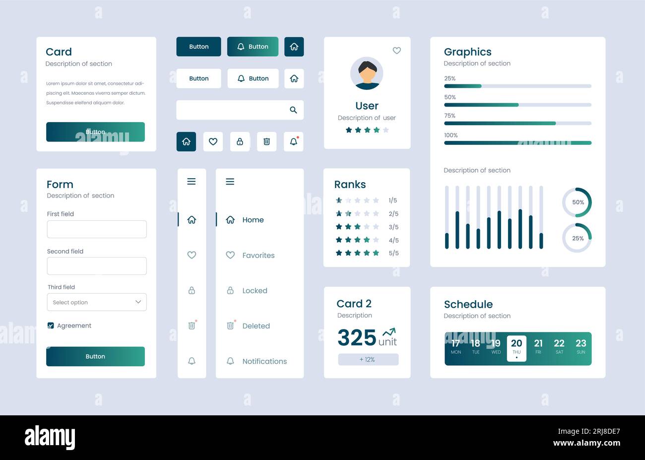 Light Collection of gradient ui ux elements. Ux dashboard user panel ...