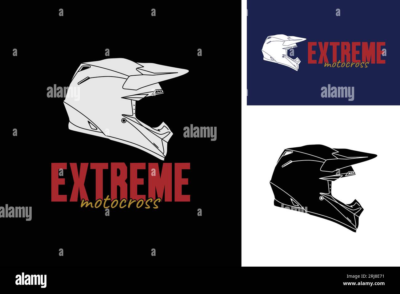 Extreme Motocross Helmet Logo Design, Motocross Rider Rally Helmet Symbol Label Vector Inspiration Stock Vector