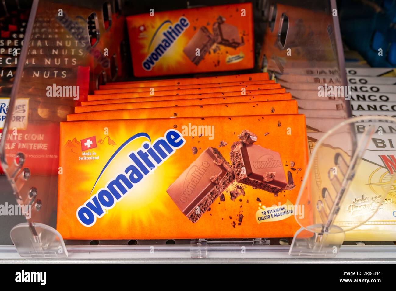 Italy August 14, 2023 Ovomaltine Milk Chocolate Bar, Swiss product