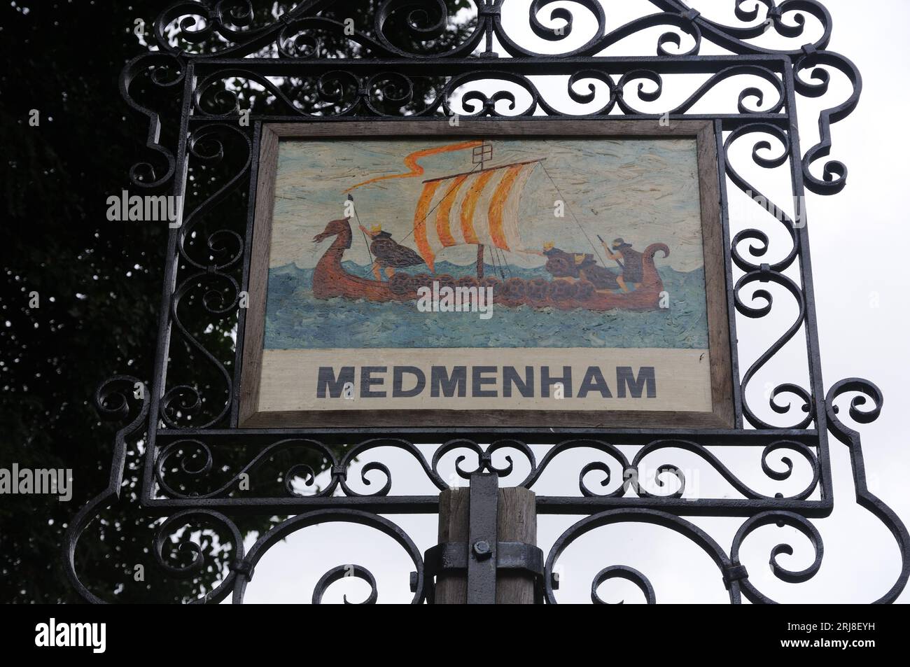Village sign, Medmenham, Buckinghamshire Stock Photo