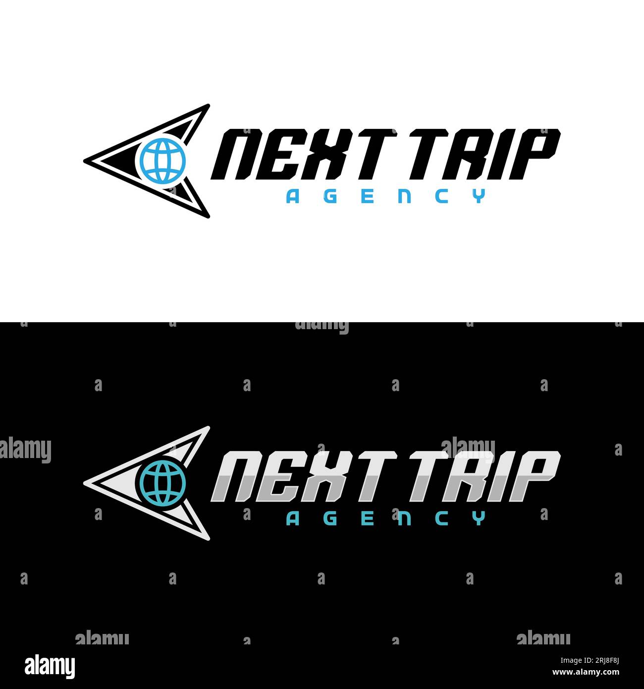 Next Trip Typography With Arrow and Globe For Travel Holiday Agency Logo Stock Vector