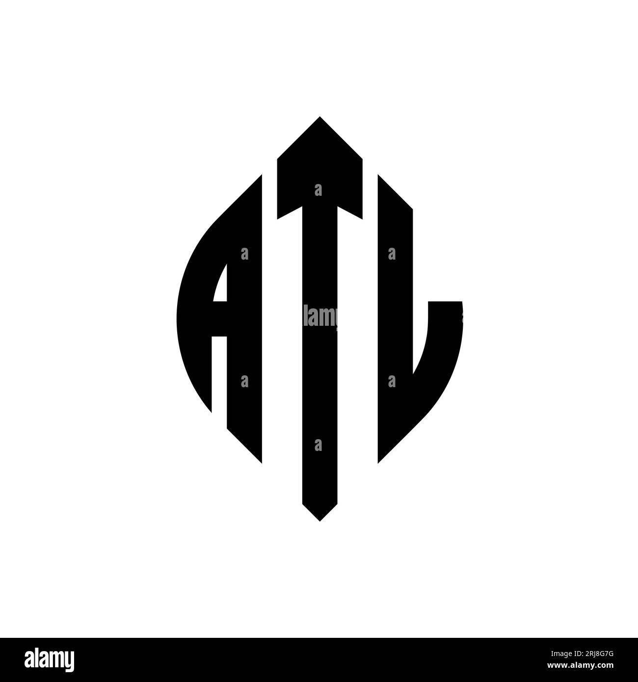 ATL circle letter logo design with circle and ellipse shape. ATL ellipse letters with typographic style. The three initials form a circle logo. ATL Ci Stock Vector