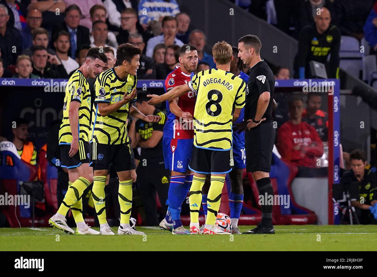 Arsenal’s Takehiro Tomiyasu Appeals To Referee David Coote After He Is ...