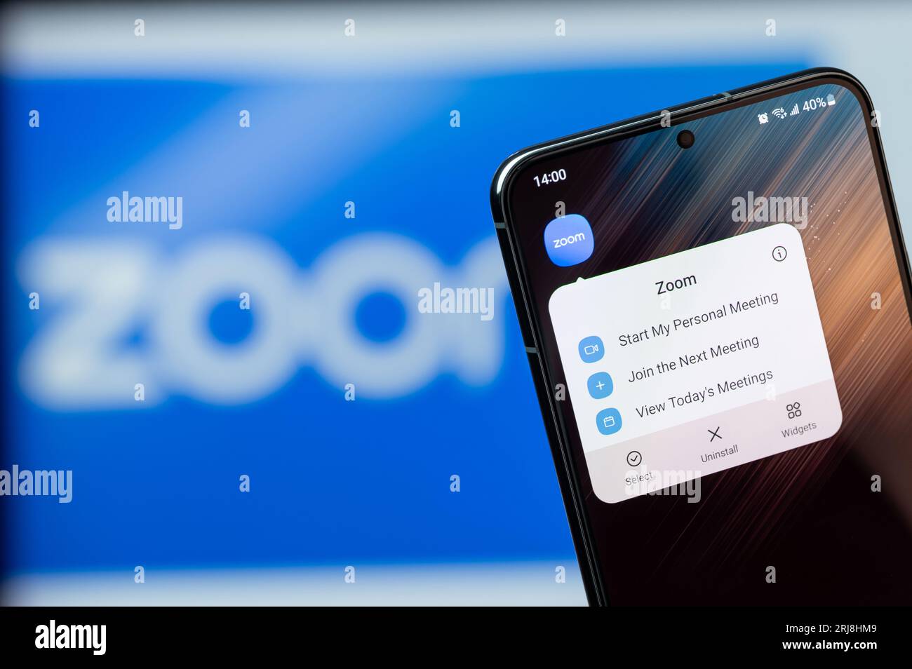 New York, USA August 20, 2023 Options of Zoom app on smartphone