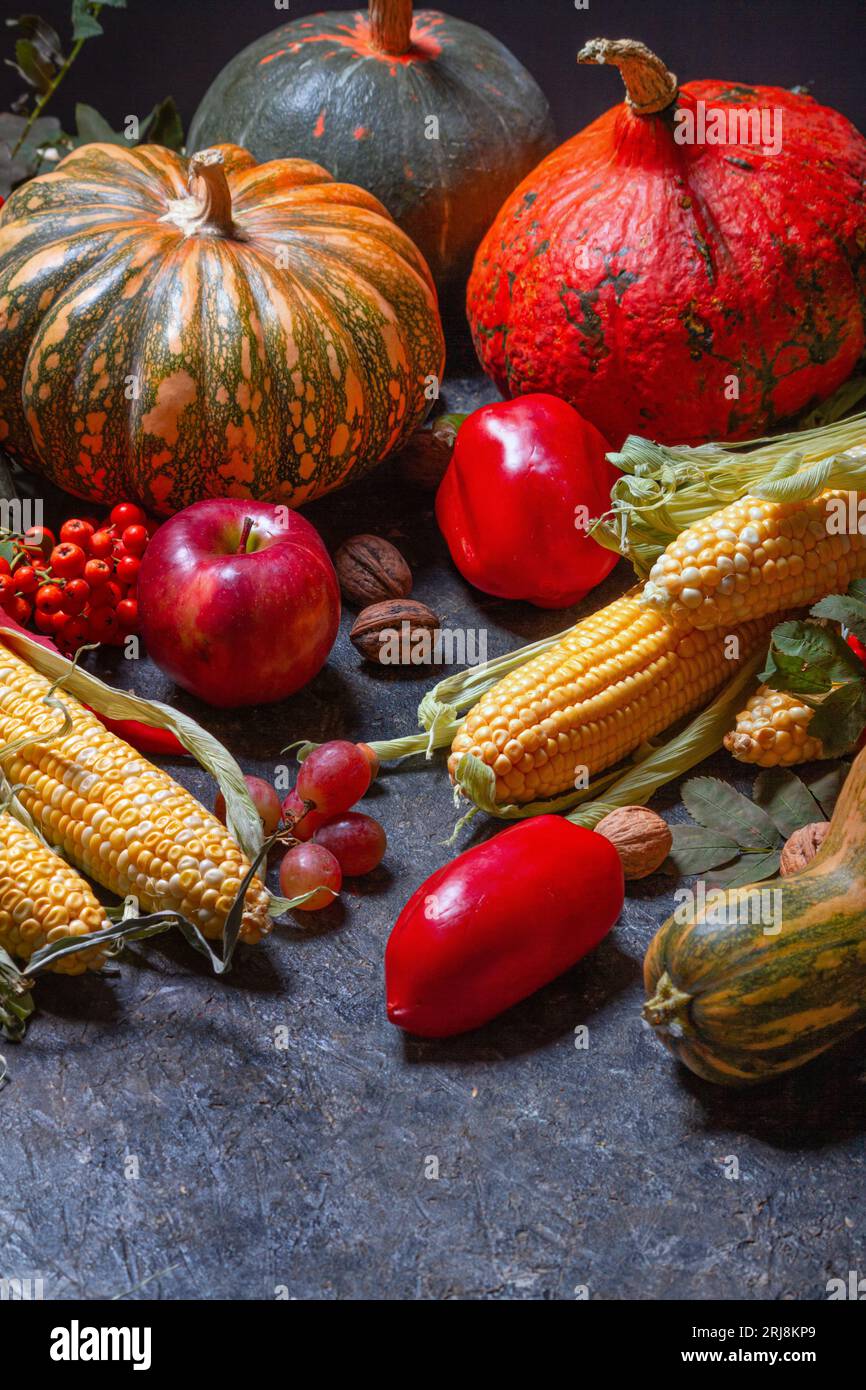 Autumn agricultural still life with fruits and vegetables. Harvest ...