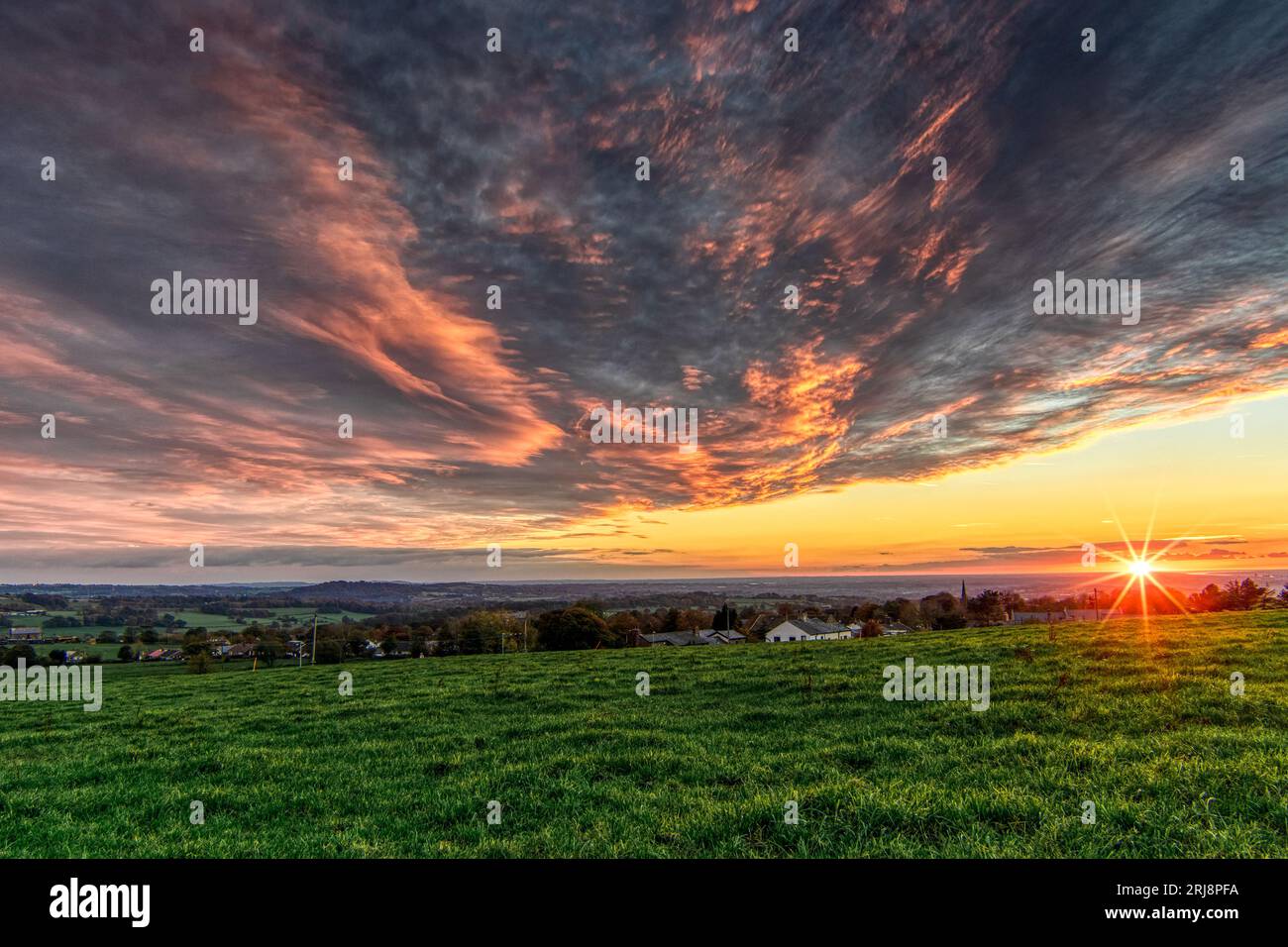 Stunning Sunset over Mellor, Blackburn, Lancashire, UK Stock Photo