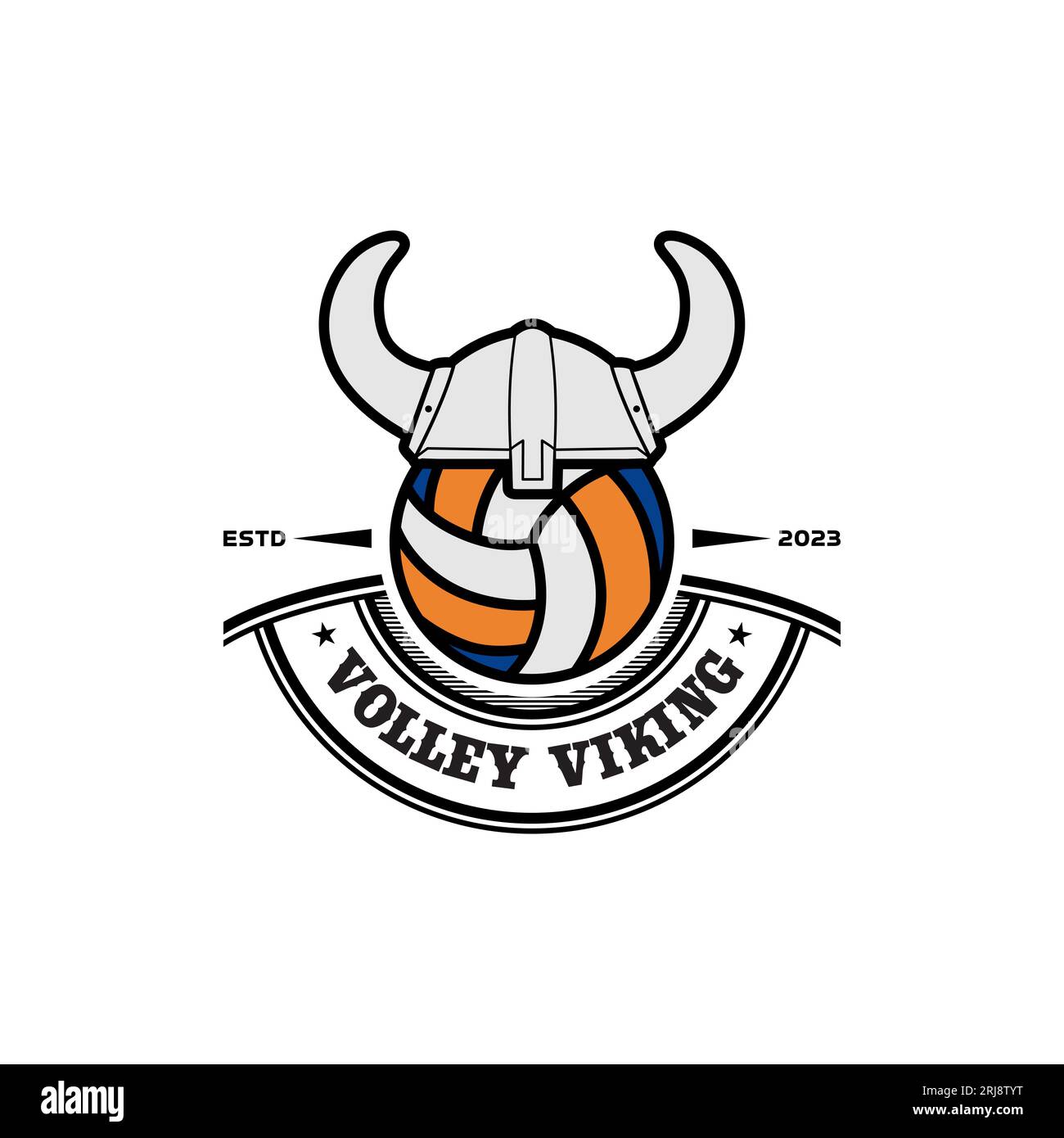 Volleyball And Viking helmet For Volly team Logo or volleyball tournament vector design Stock Vector