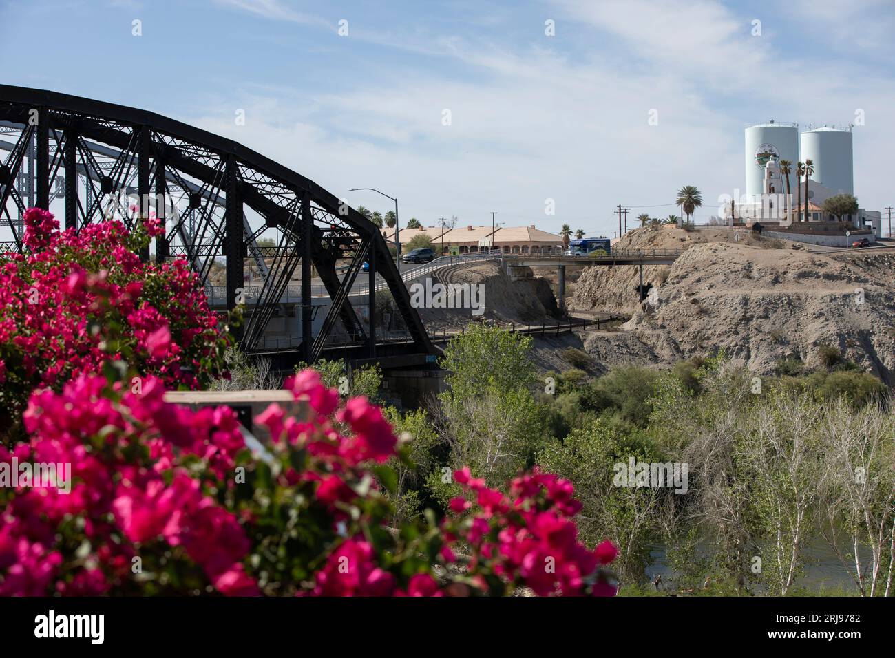 Yuma, Arizona, USA - May 27, 2022: Afternoon traffic passes over the Ocean to Ocean Highway Bridge. Stock Photo