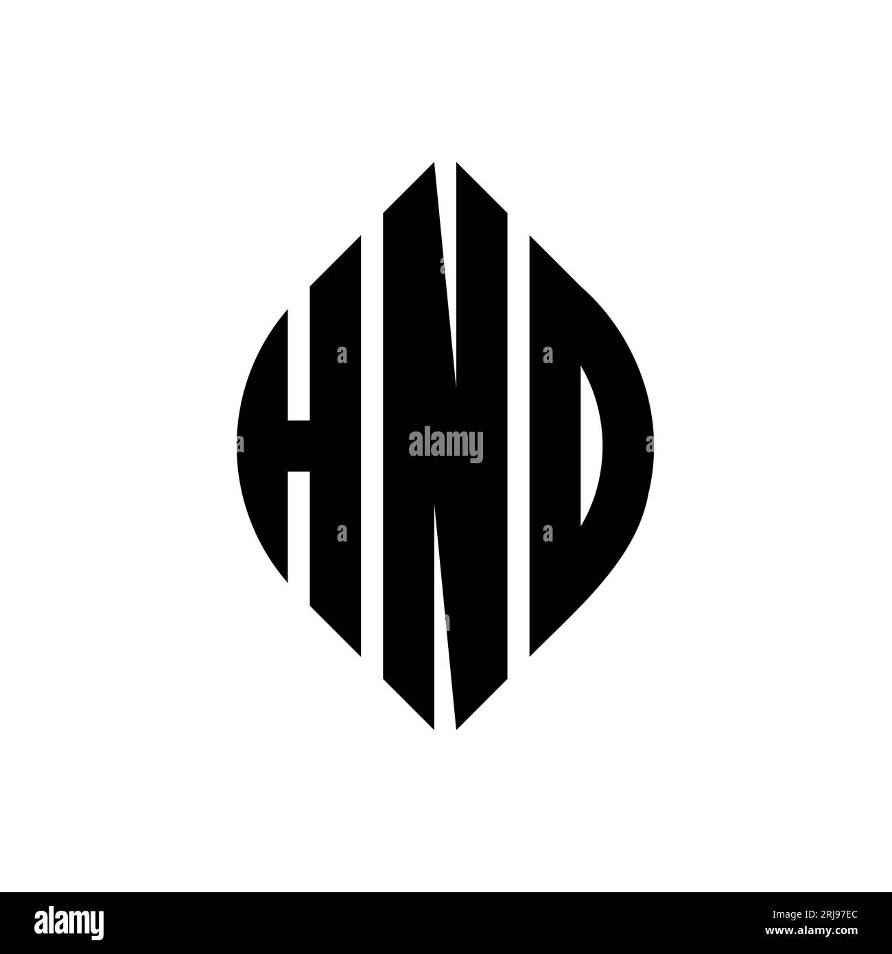 HND circle letter logo design with circle and ellipse shape. HND