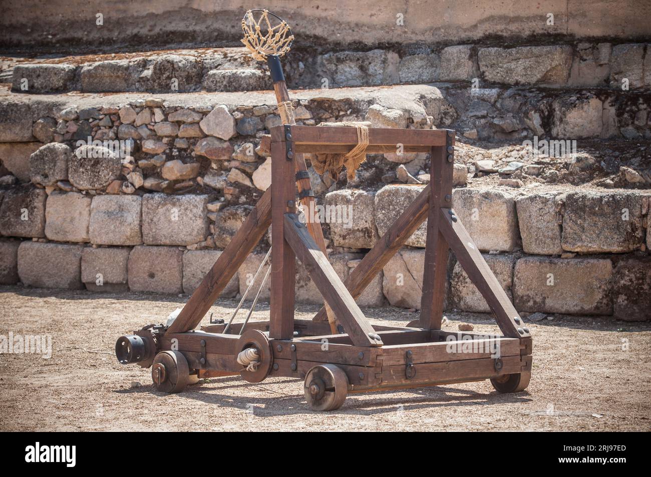 Onager replica, torsion powered siege engine used y ancient roman army Stock Photo