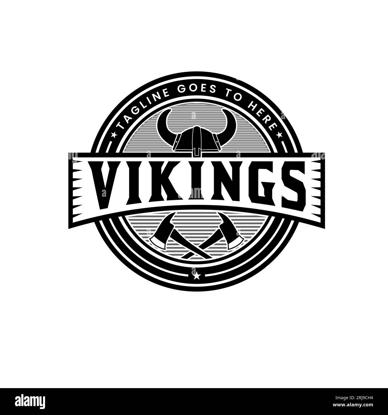 Vintage Viking Rounded Emblem With Axe Stock Vector