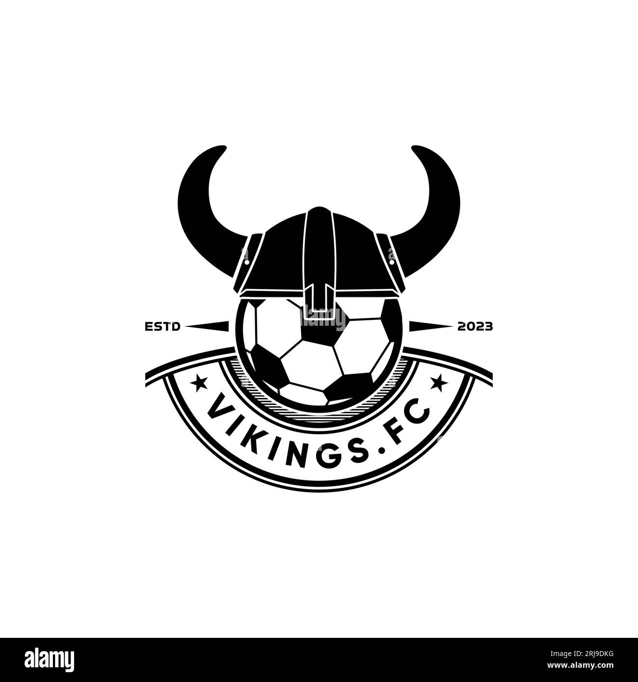 Horned Viking helmet And Soccer Ball For Soccer Team Logo Vintage Design Stock Vector