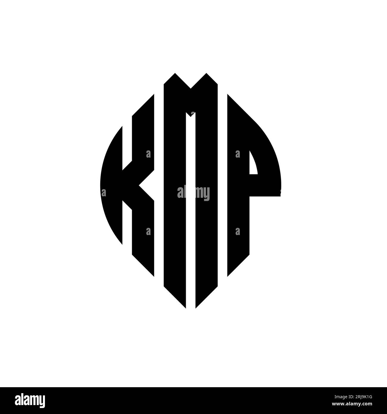KMP circle letter logo design with circle and ellipse shape. KMP ellipse letters with typographic style. The three initials form a circle logo. KMP Ci Stock Vector