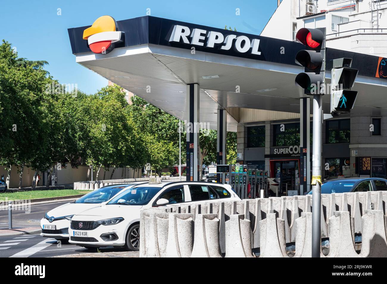 Madrid, Spain. 21st Aug, 2023. A gas station from the Spanish fossil