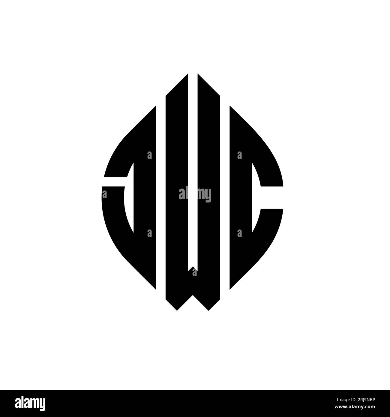 JWC circle letter logo design with circle and ellipse shape. JWC ellipse letters with typographic style. The three initials form a circle logo. JWC Ci Stock Vector