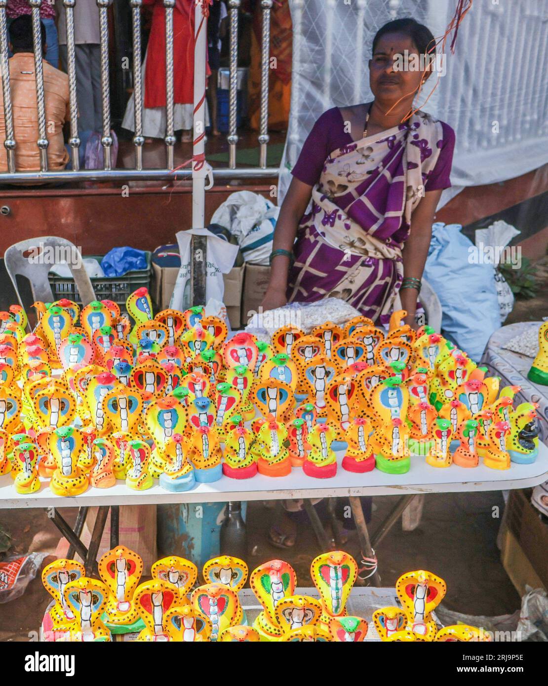 Margao, South Goa, India. 22nd Aug, 2023. Cobras efigies for sale in the Narrow passage ways selling anything imaginable in the busy and colourful market at the city of Margao, South India.Paul Quezada-Neiman/Alamy Live News Credit: Paul Quezada-Neiman/Alamy Live News Stock Photo