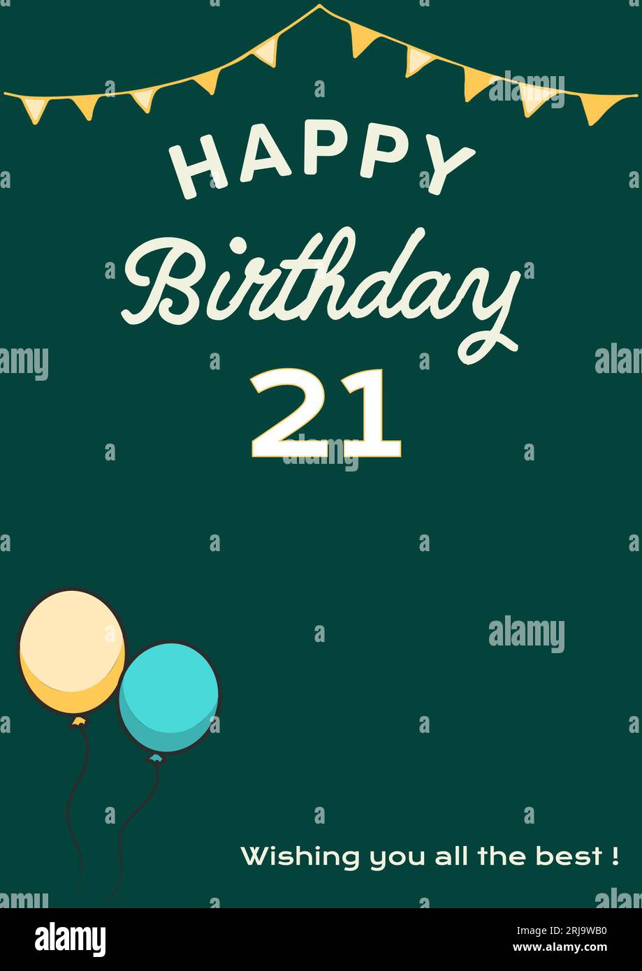 Composition of happy 21st birthday text over bunting on green background Stock Photo