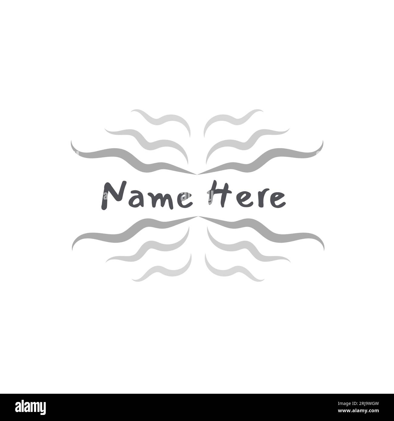 Illustration of name here text with wave patterns against white