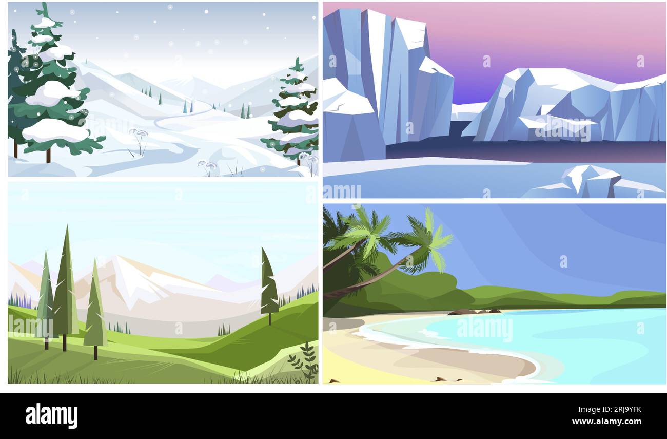 Nature all seasons flat vector illustration set Stock Vector Image ...