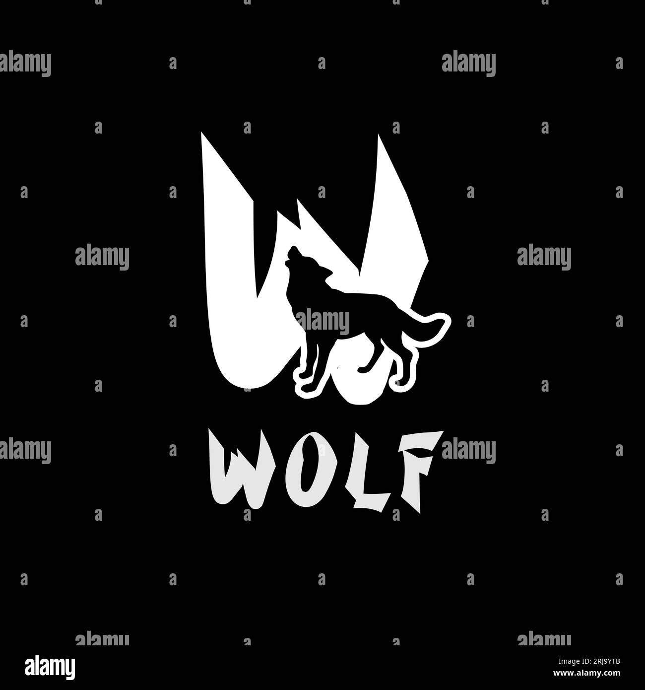 Letter W with Wolf Silhouette For Wildlife Logo Stock Vector