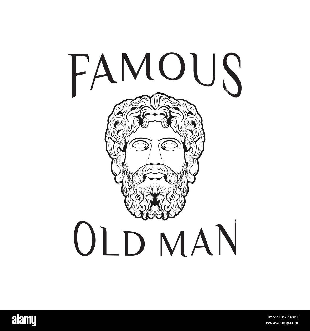 Ancient Greek God Face Sclupture like Zeus Triton Poseidon Neptune With Mustache and Beard Stock Vector