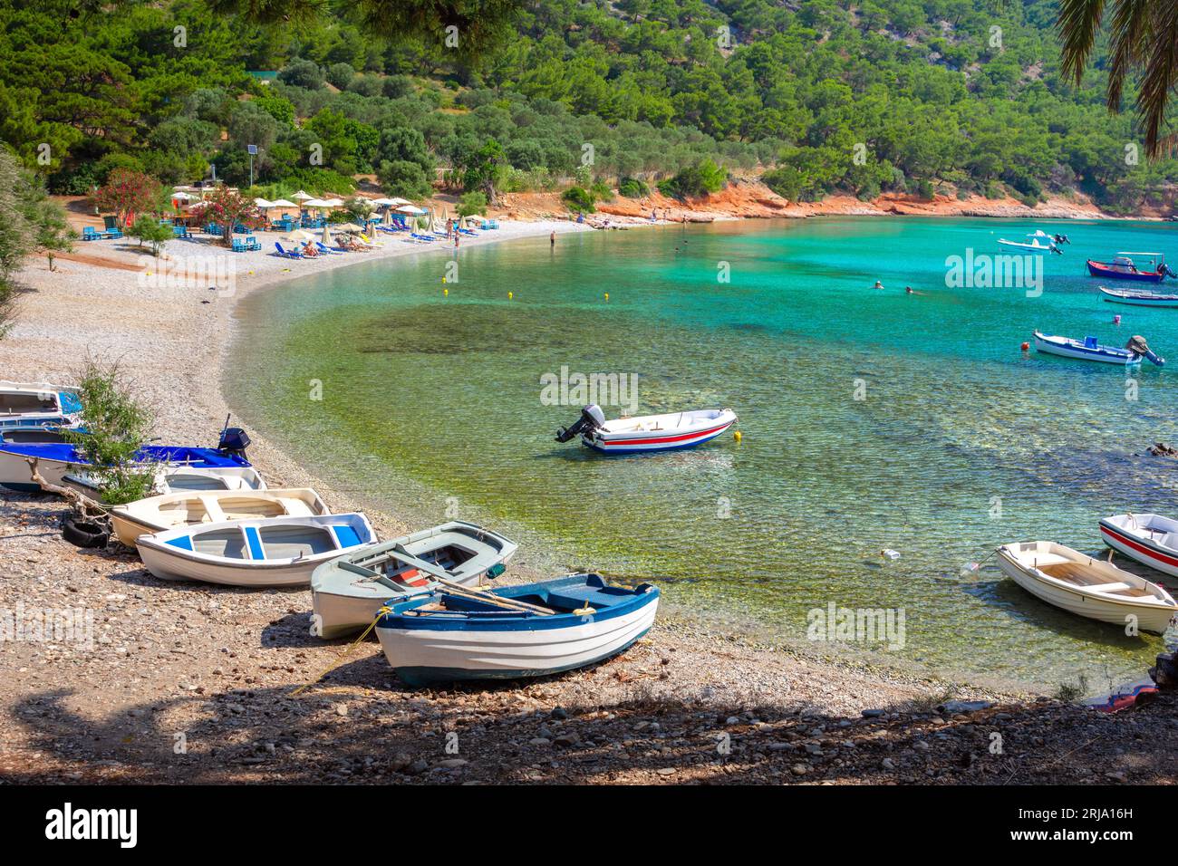 Exotic Mourtias beach on Samos island, Greece. Stock Photo