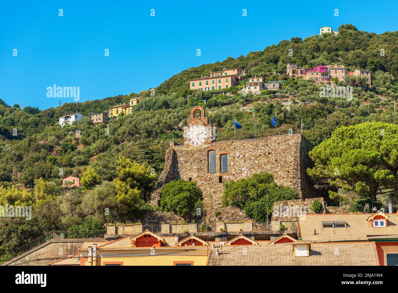 Ancient castle of the Bonassola village (XVI century), La Spezia, Liguria, Italy, Europe. This castle was to defend against pirate attacks. Stock Photo